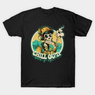 Hip Hop Skull Chill Out Artwork smoking weed T-Shirt